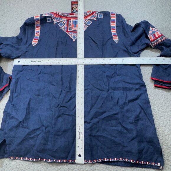 Johnny Was Blouse Womens Small Blue Embroidered Peasant Top Boho Ethnic Bib - Picture 10 of 15